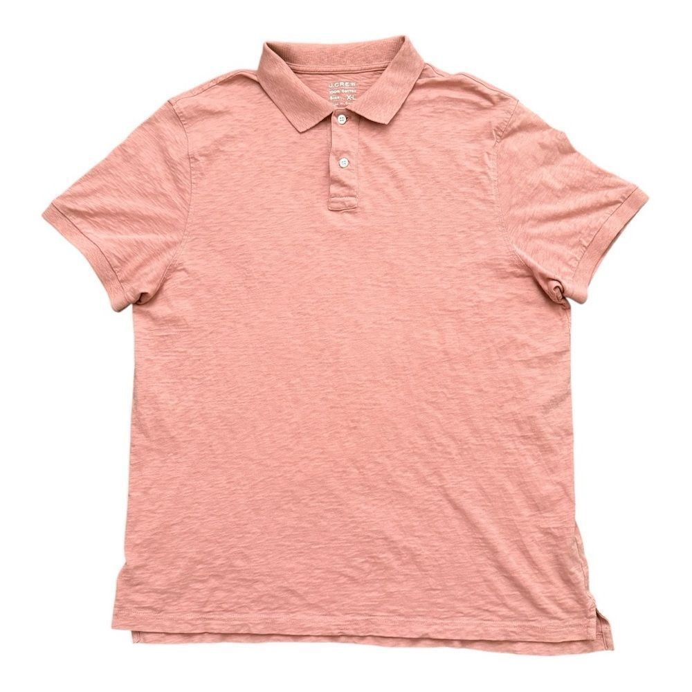 J.Crew Mens XL Coral Pink Orange Slub Cotton Short Sleeve Casual Polo Shirt